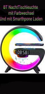 7 Colour Nachttischleuchte BT Wecker kabelloses Aufladen Ihres Smartphones