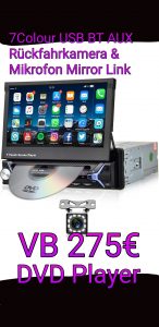 7 Colour Autoradio mit DVD Player USB BT Rückfahrkamera Mirror Link