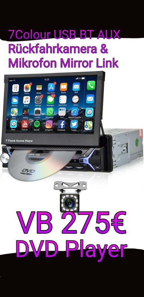 7 Colour Autoradio mit DVD Player USB BT Rückfahrkamera Mirror Link