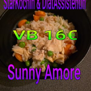 ❣️💛💜Sunny Amore's OnlineShop StarKöchin & DiätAssistentin sowie TV-STAR & Sängerin 💜❣️Heute leckeres selbstgemachtes Hühnerfrikassee mit bissfesten Möhren mit Erbsen und Reis al dente  😘💋💜❣️❣️www.sunny-amore.online 😘💋❣️
